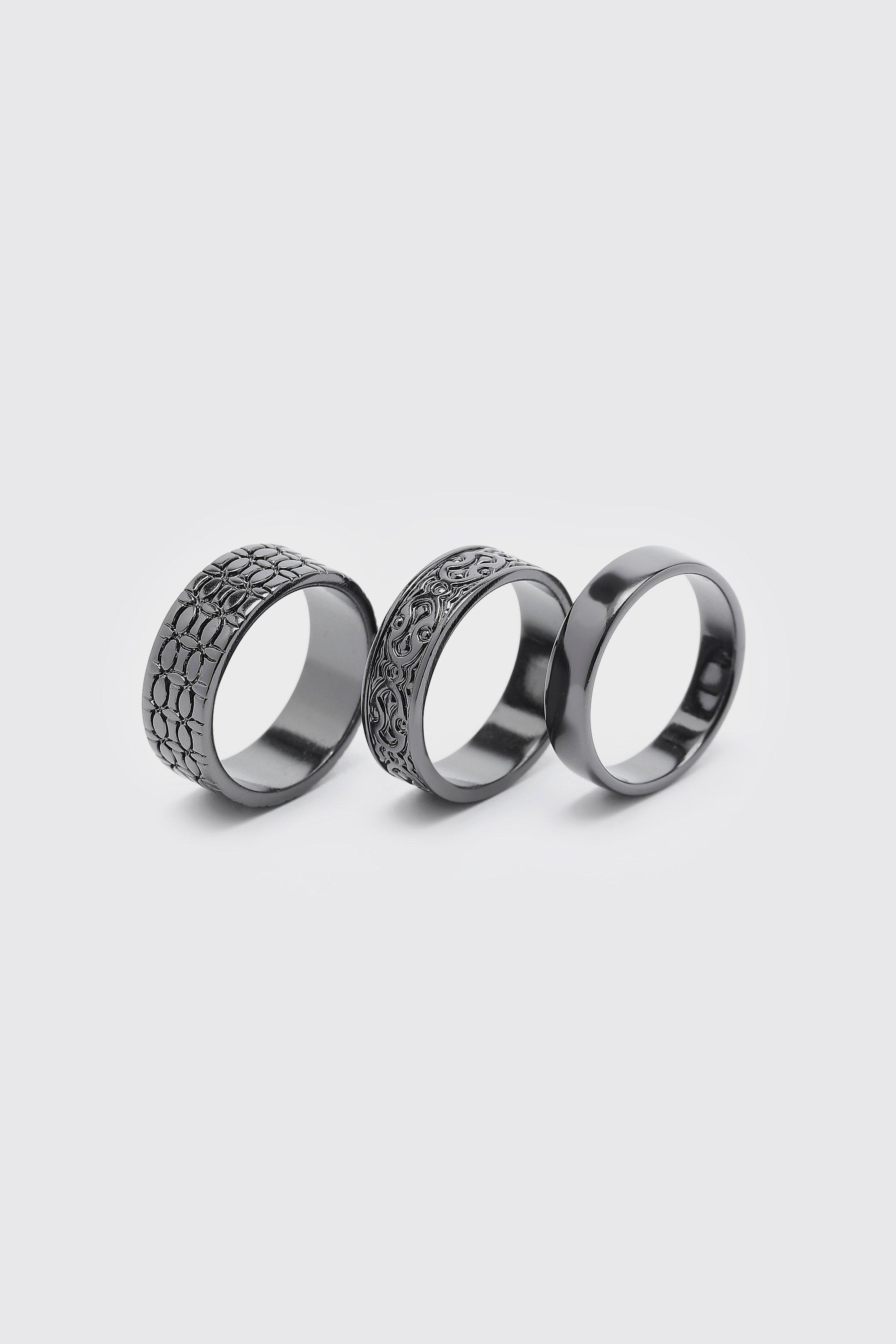 Mens Metallics 3 Pack Ring Set, Metallics